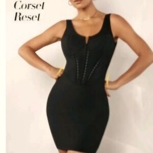 Black Athleisure Glowmode Corset Sport Dress Medium Bodycon Mini Stretch NWT